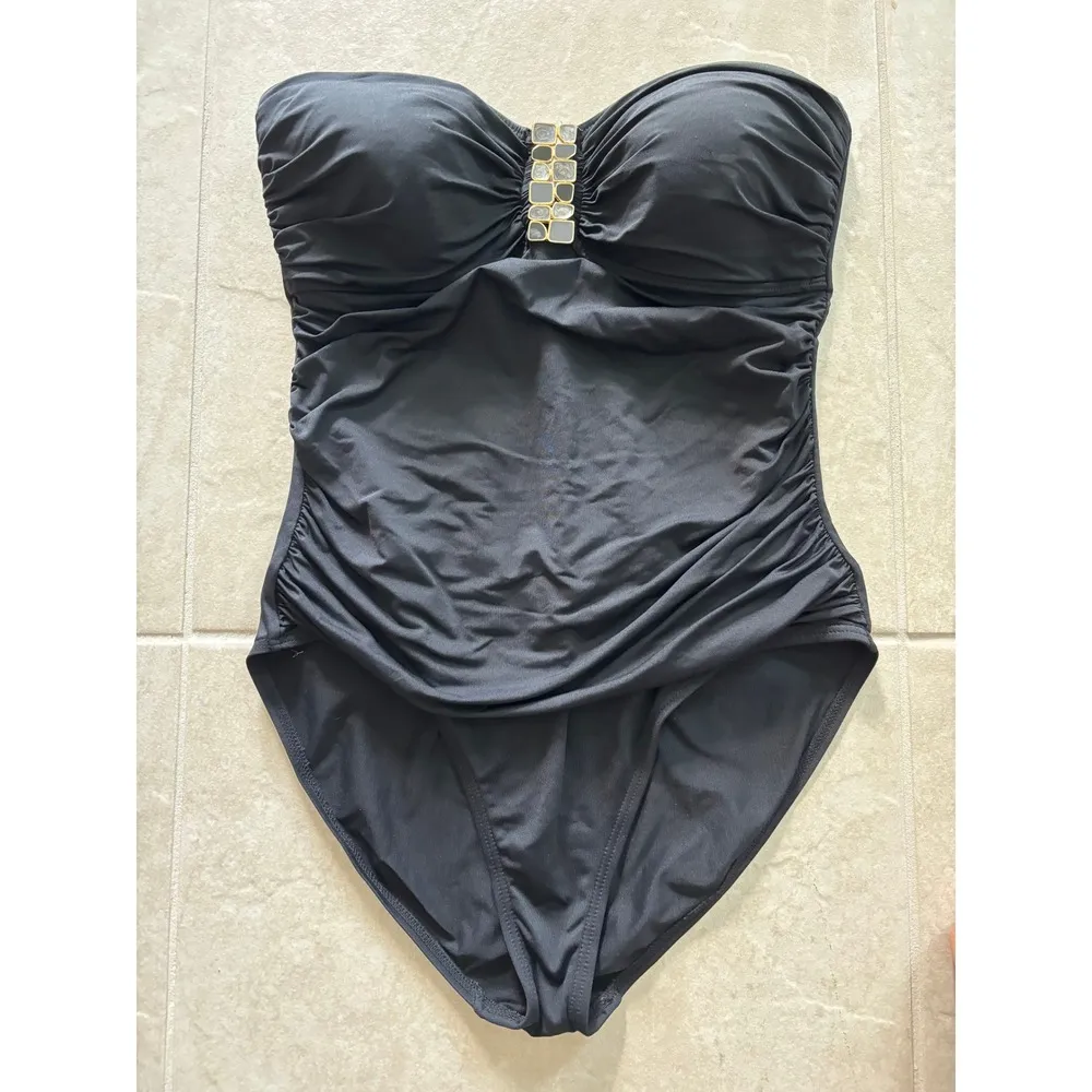 La Blanca Swimsuit Womens 12 Black Jewel Tummy Control Beach Resort Coast Luxury - Image 3