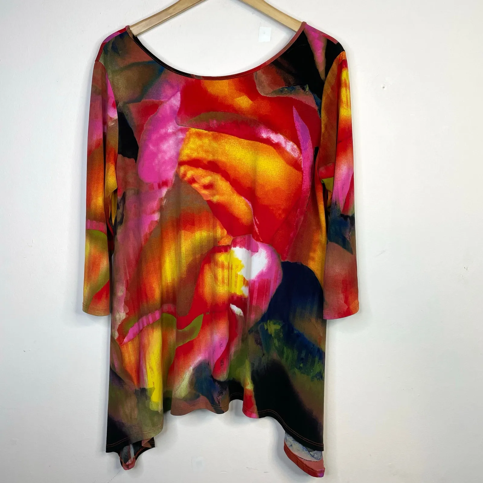 Clara Sunwoo Sun Woo Flowy Abstract Floral Asymmetrical Tunic Top Knit Womens XL Multiple - Image 6