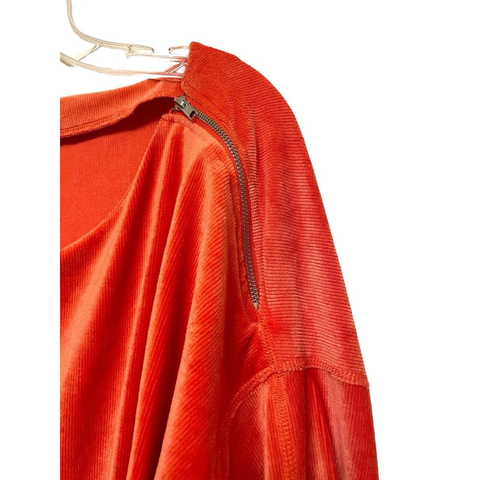 Lane Bryant Long Sleeve Boatneck Top Size 18/20 Coral Orange Chenille‎ Zipper - Image 7