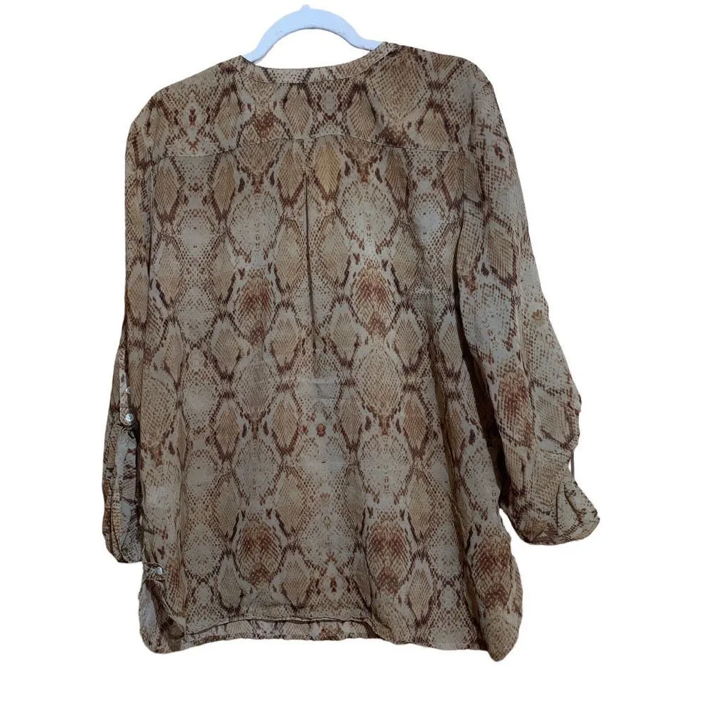Apt 9 Womens Size XL Multicolor Animal Print Split Neck Tab Sleeves Sheer Blouse - Image 4