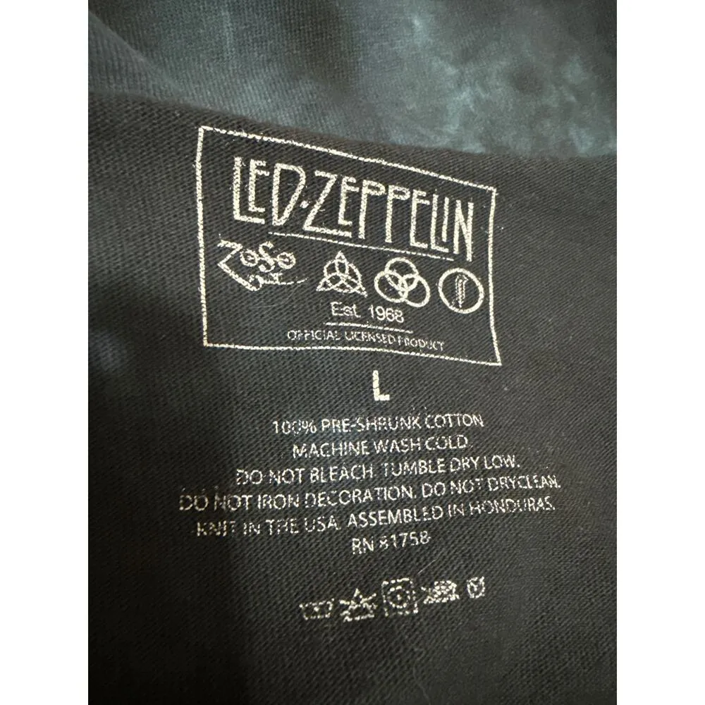 Led Zeppelin Blue Tie Dye Short Sleeve Distressed Frayed Crop Tee T - Image 4