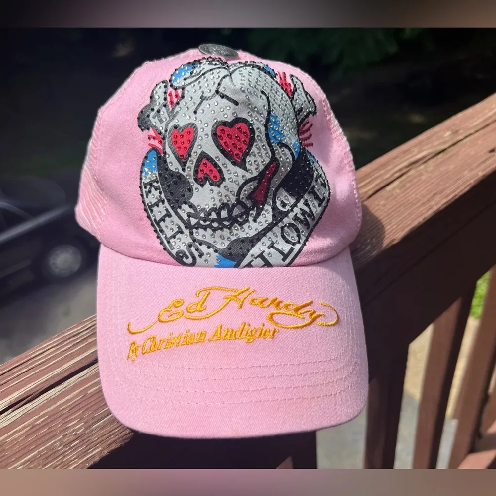 ED HARDY Christian Audigier VTG Tattoo Wear Rhinestone Grunge Trucker Hat|Y2K - Image 16