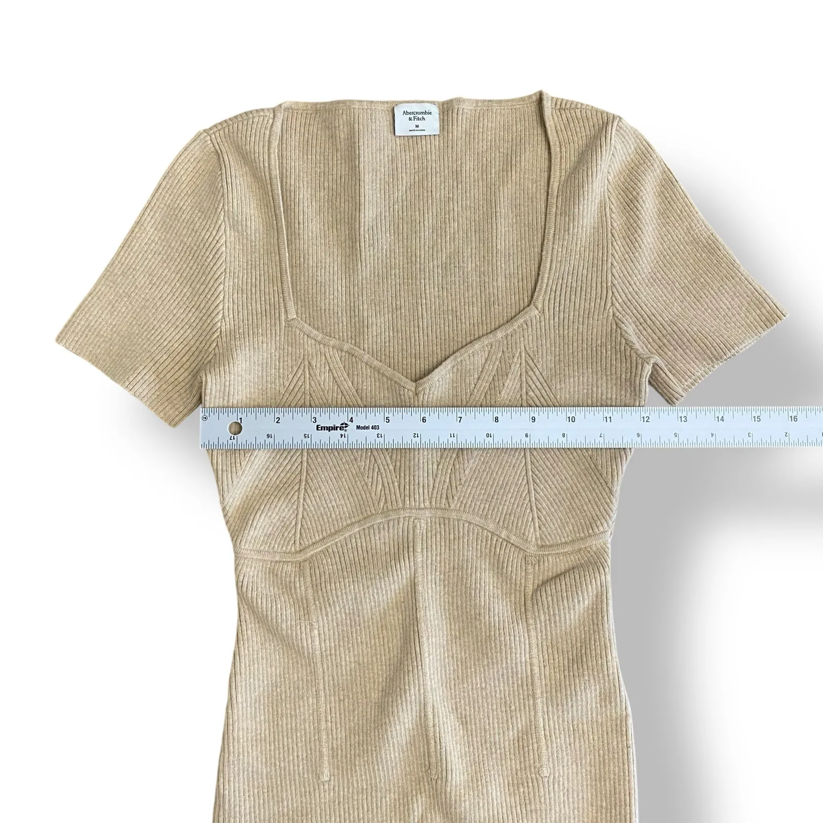 Abercrombie‎ & Fitch Sweetheart Corset Knit Bodysuit Women’s Size M Tan - Image 4