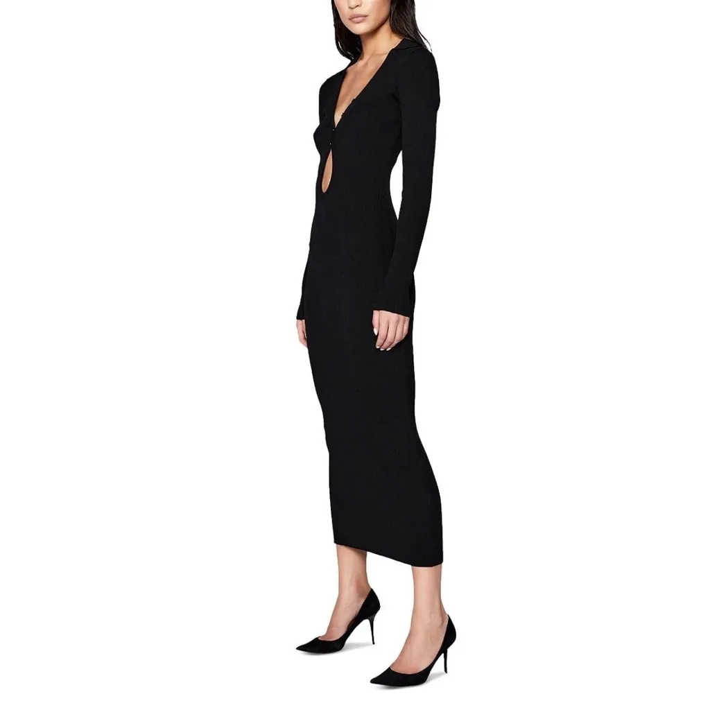 Bardot Black Long Sleeve Keyhole Ribbed Dress - Image 8