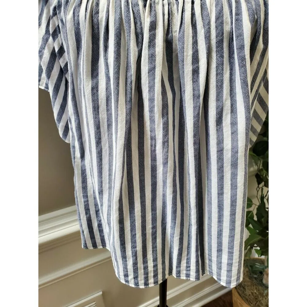 Madewell Women's White & Blue Cotton Square Neck Short Sleeve Blouse Size Small - Image 4