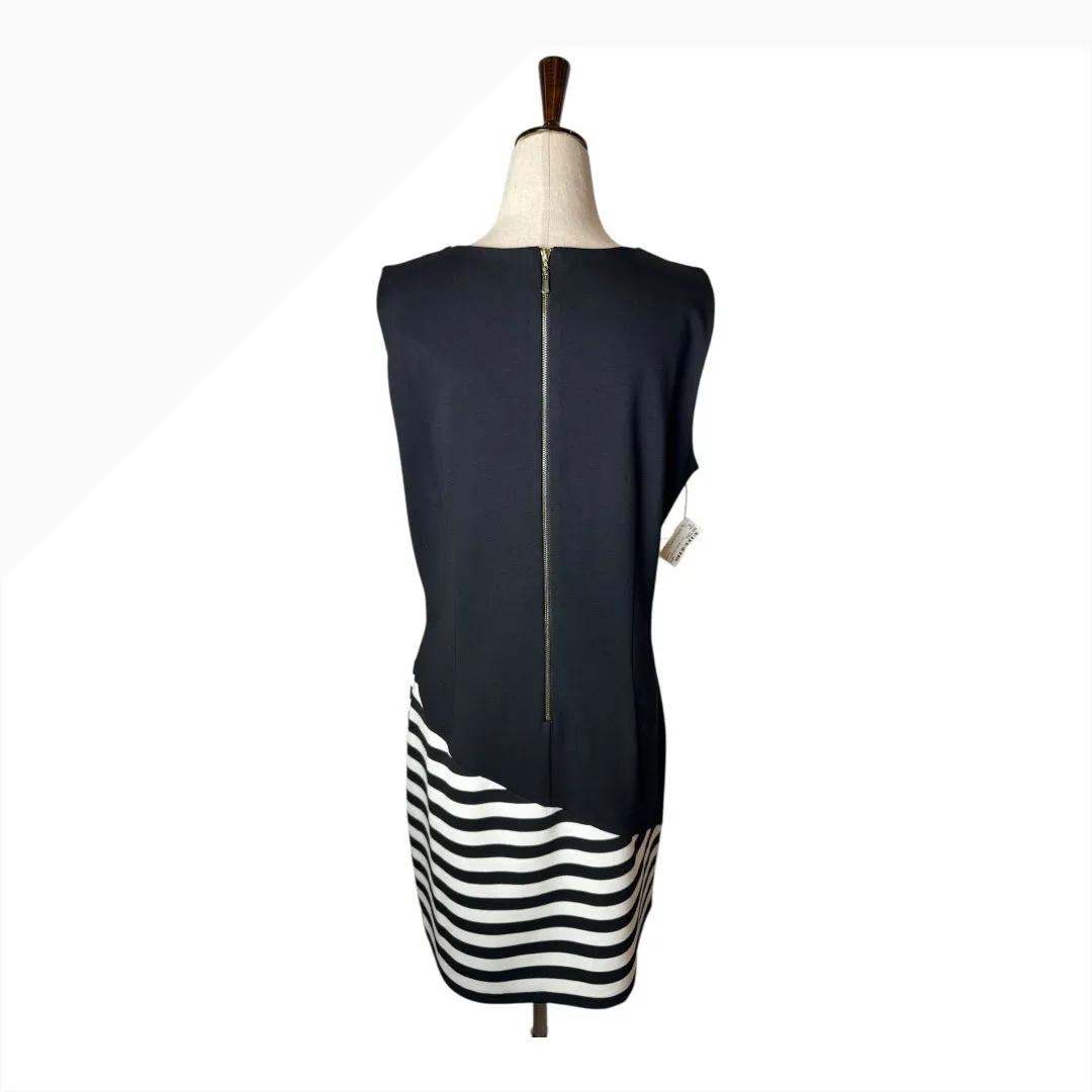 Jade Dress Women Large Black White Colorblock Stripe Sleeveless Shift A Line NWT - Image 4