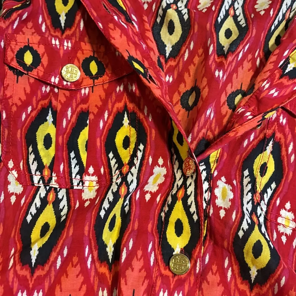 Tory Burch Red Contemporary Geometric Cotton Blouse - Image 4