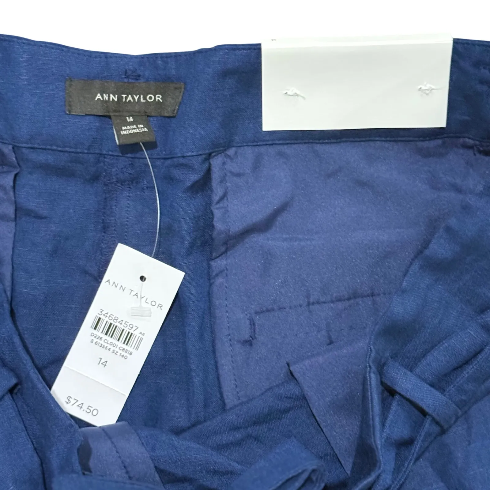 Ann Taylor Women's Navy Blue Linen Blend Belted Paperbag Waist Shorts Sz 14 NEW - Image 2