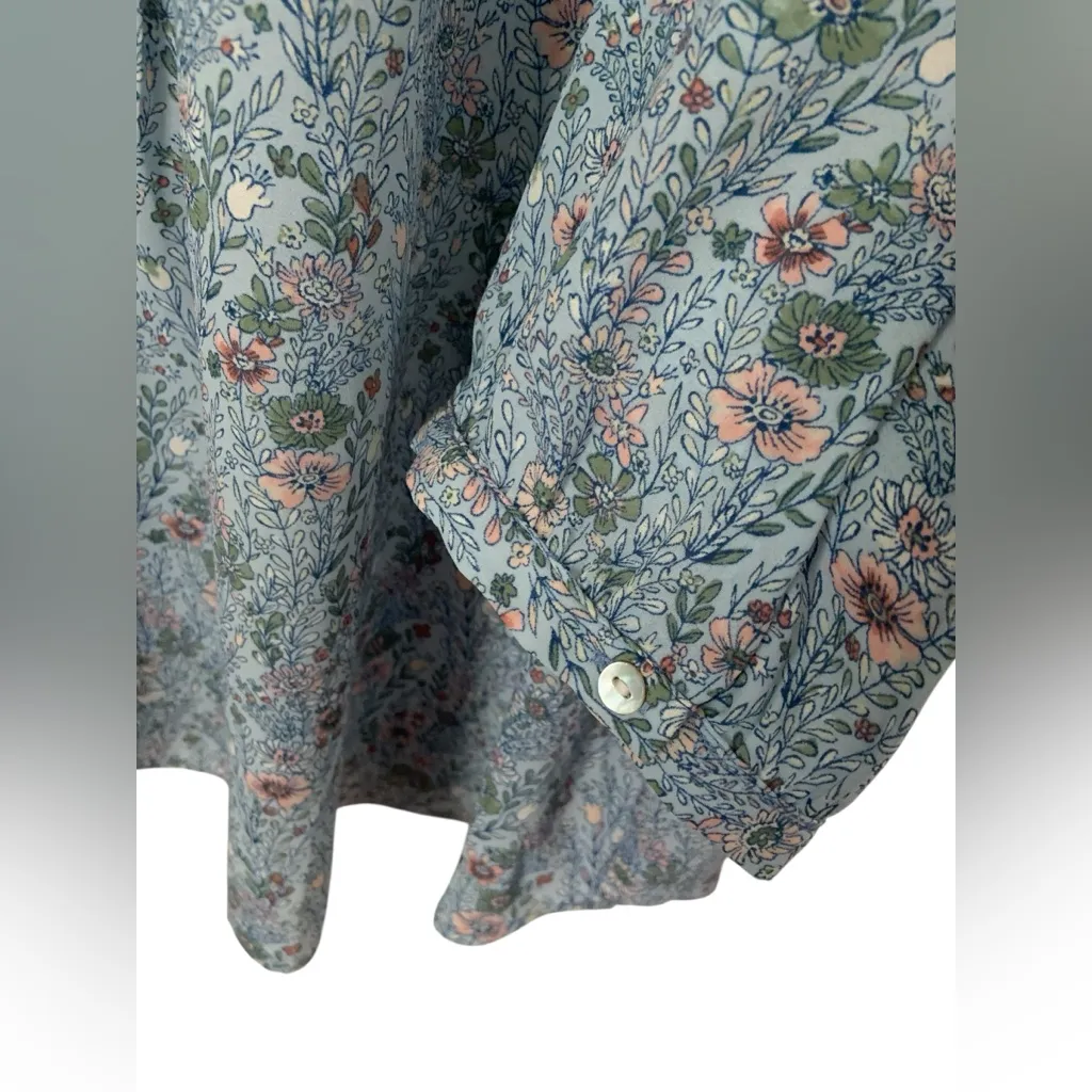 Rose & Olive Sz 2X Blue Floral Semi Sheer 3/4 Sleeve Pleated Blouse Bohemian - Image 3