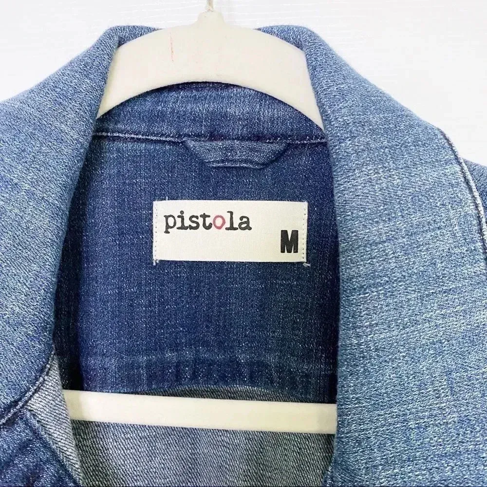 PISTOLA Medium Wash Light Distressing‎ Soft Cropped Denim Jacket - Image 3