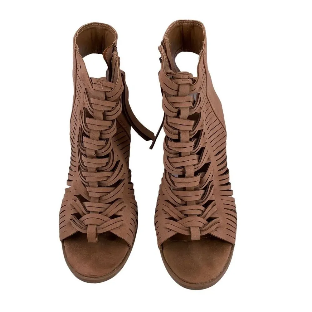 DV Dolce Vita Tan Vegan Leather Braided Cage Peep Toe Booties Size 10 - Image 2