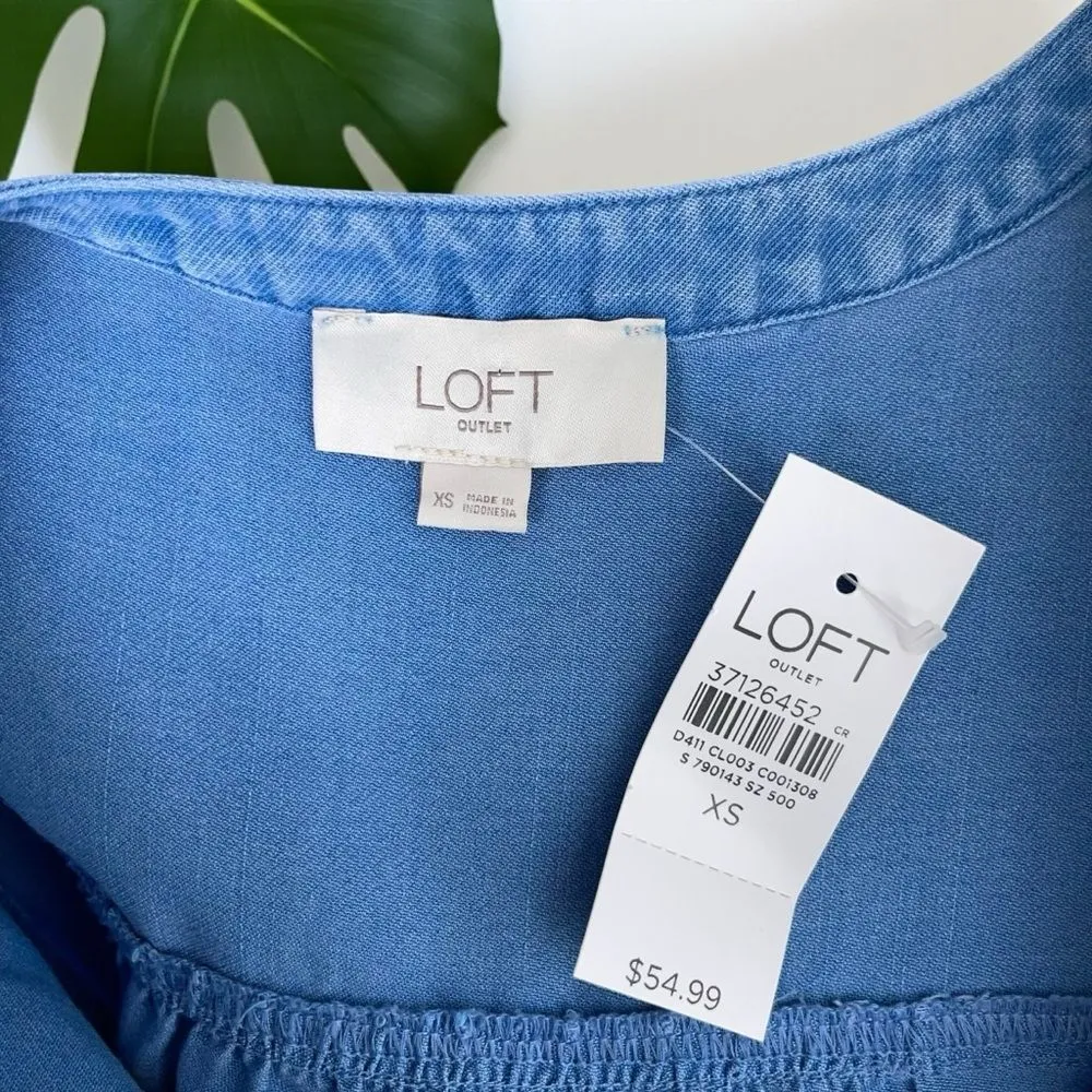🆕 LOFT Chambray Puff-Sleeve Henley Top - Image 8