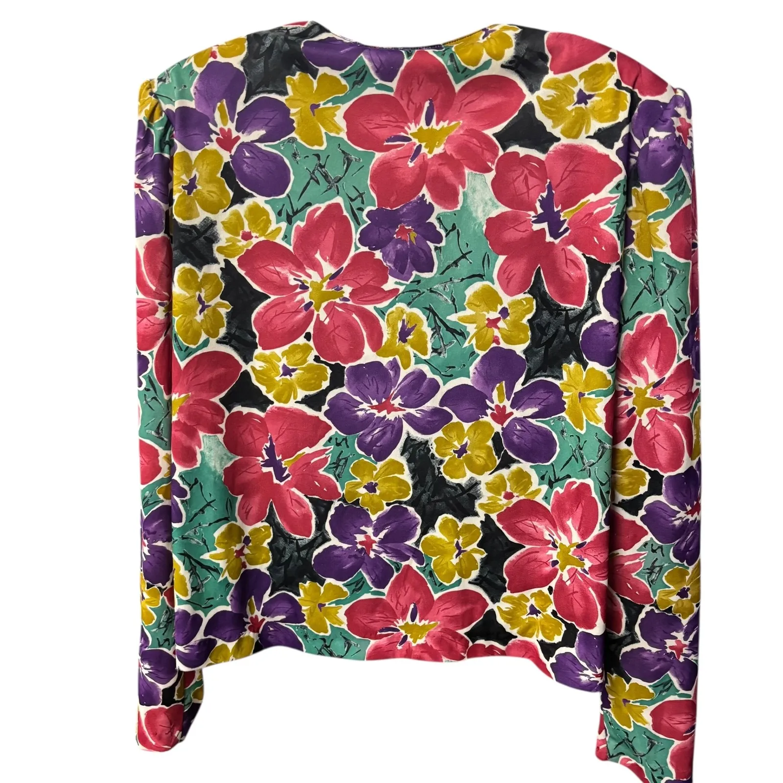 VTG Bridge Gate Floral‎ Print Blouse Bright Colorful Flowers Button Up Jacket Size L - Image 2