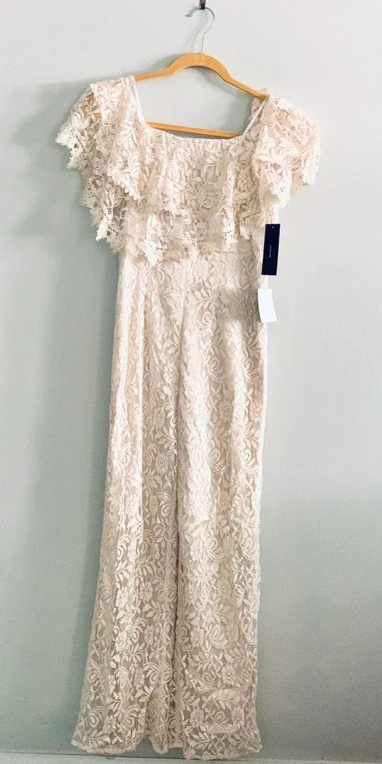 Lulus NWT  Cream Off The Shoulder Lace Jumpsuit - Image 8
