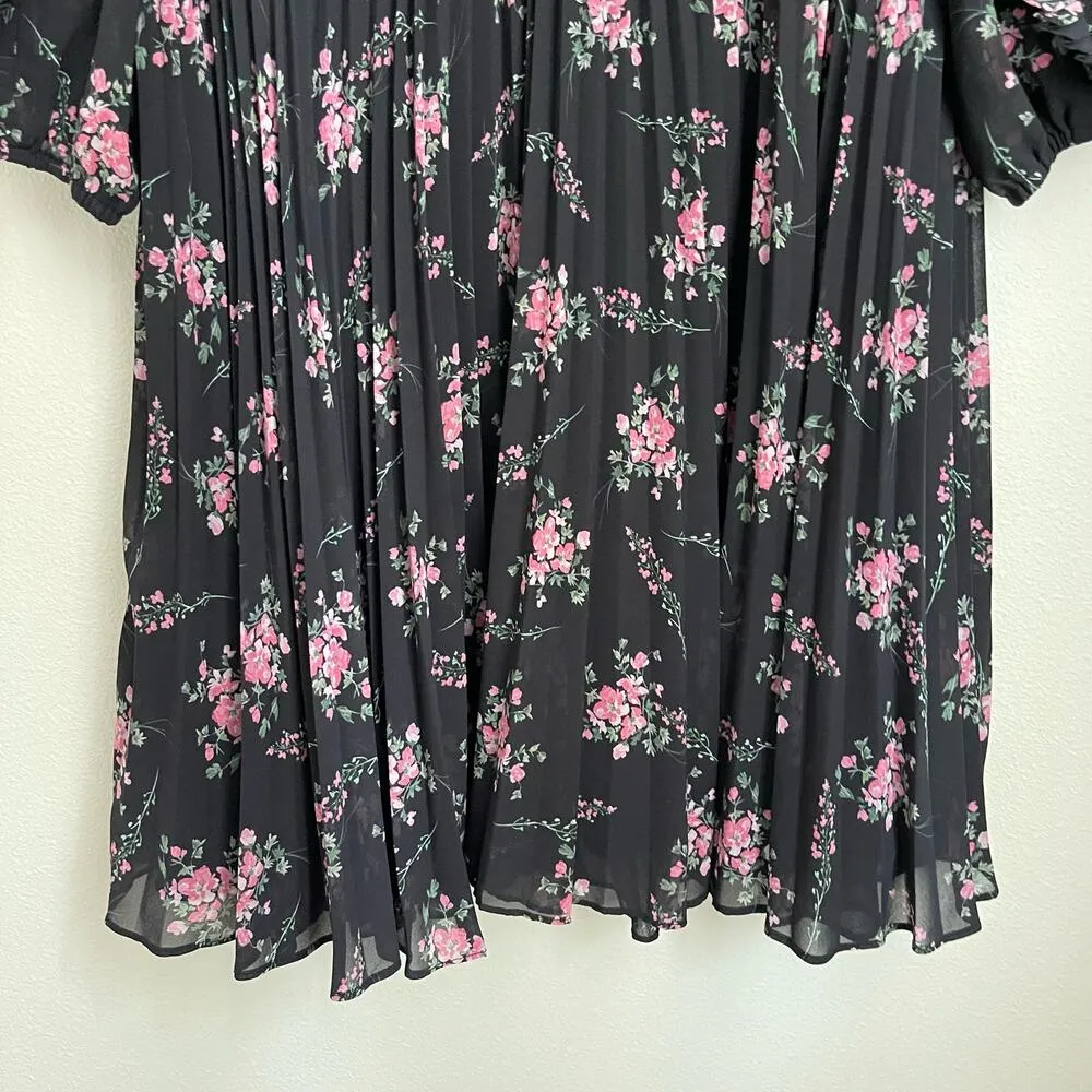 ML Monique Lhuillier Black Floral Ruffle Pleated Dress (Size 10) - Image 7