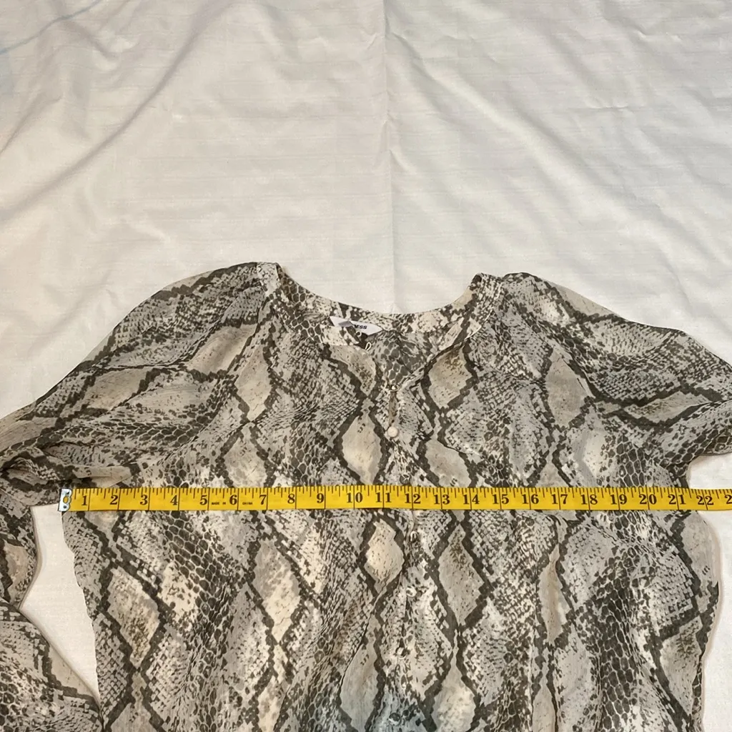 3 EXPRESS Portofino Snake Animal Print Black Cream Puff Sleeves Button Sheer XS - Image 5