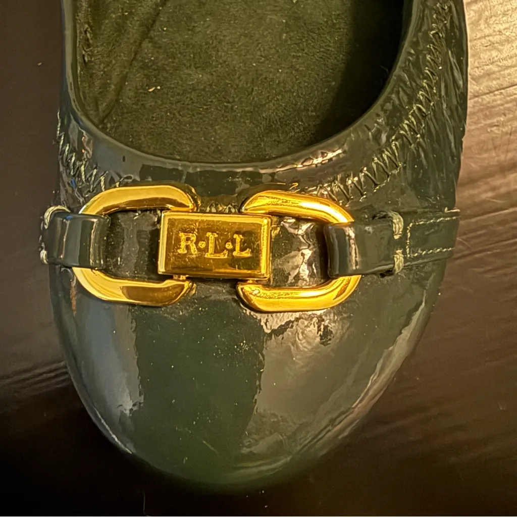 Lauren Ralph Lauren Dark Green Flats with Gold Buckle size 6 - Image 5