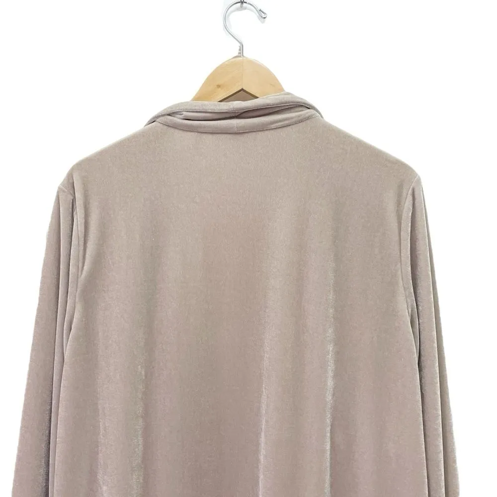 Soft Surroundings Velvet Open Front Cardigan Drape Jacket Taupe Beige Size 1X - Image 6