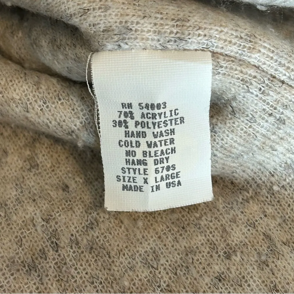 80s Teddy Fuzzy Crewneck Sweatshirt Geometric Box Pattern Vintage Brown Tan XL - Image 7