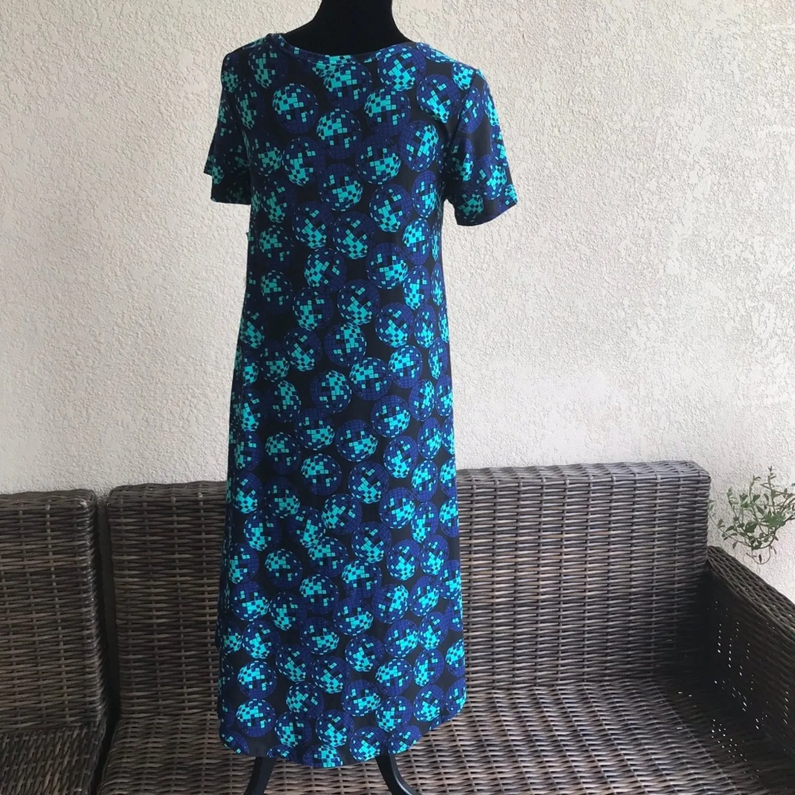 LuLaRoe Womens Dress‎ Size XS Disco Ball Carly Hi Low Blue Aqua Black Knit NEW - Image 2