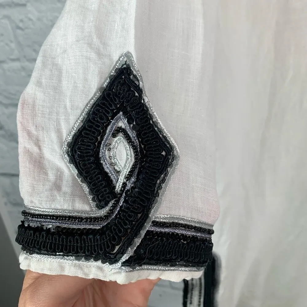 Calypso St. Barth V-Neck Beaded 100% Linen Tunic S - Image 13