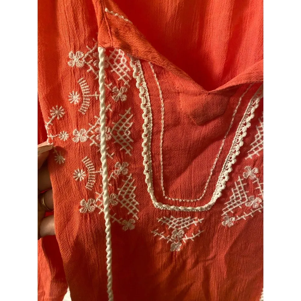 Hannah Boho Hippie blouse cream crochet trim orange size Medium - Image 3
