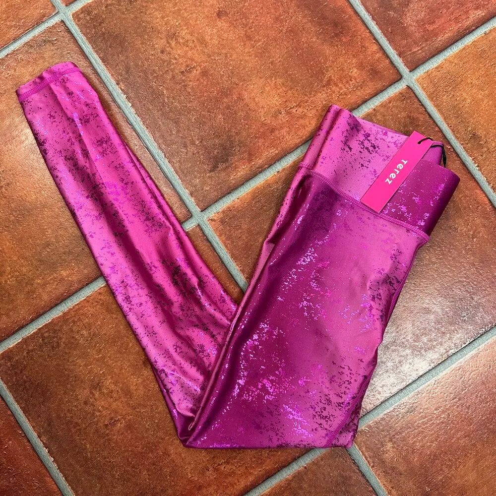 NWT Terez Metallic Pink High Waisted Stretchy Yoga Lounge Leggings Size XS - Image 8