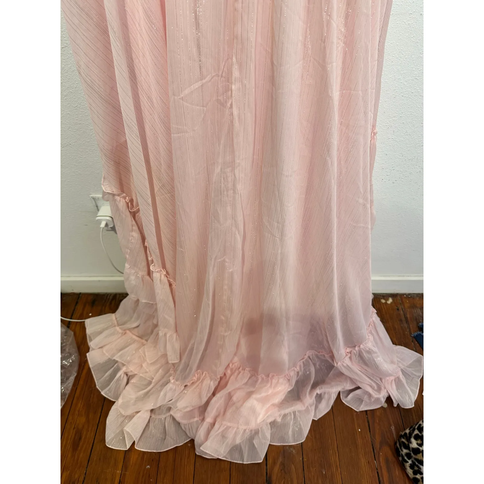 MAC DUGGAL Ice Pink Beaded High-Low Chiffon Strapless Sweetheart Dress size 10 - Image 15