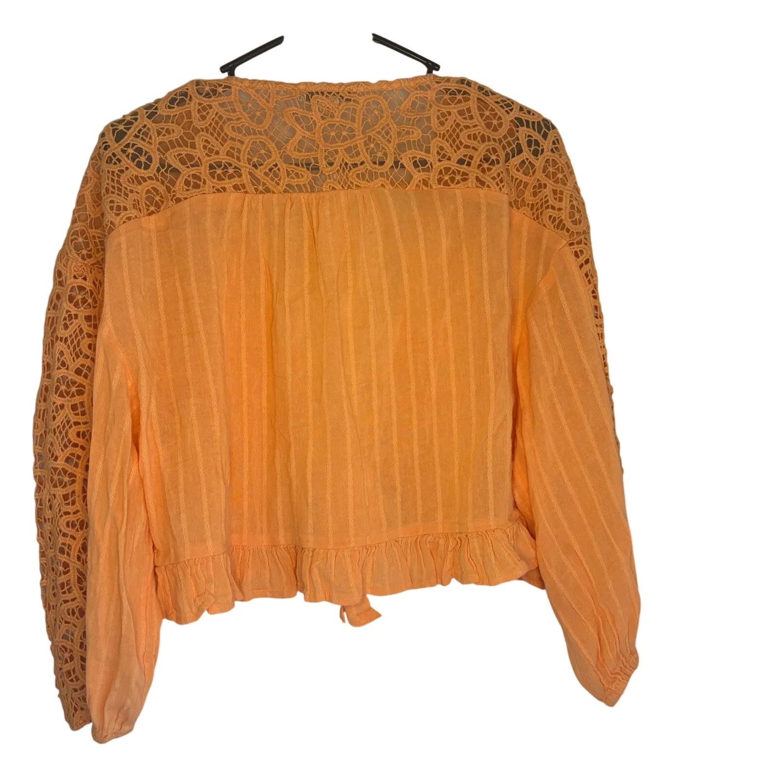NWT American Eagle Orange Tie Front Crochet Lace Boho Crop Top Large Romantic 70 - Image 2