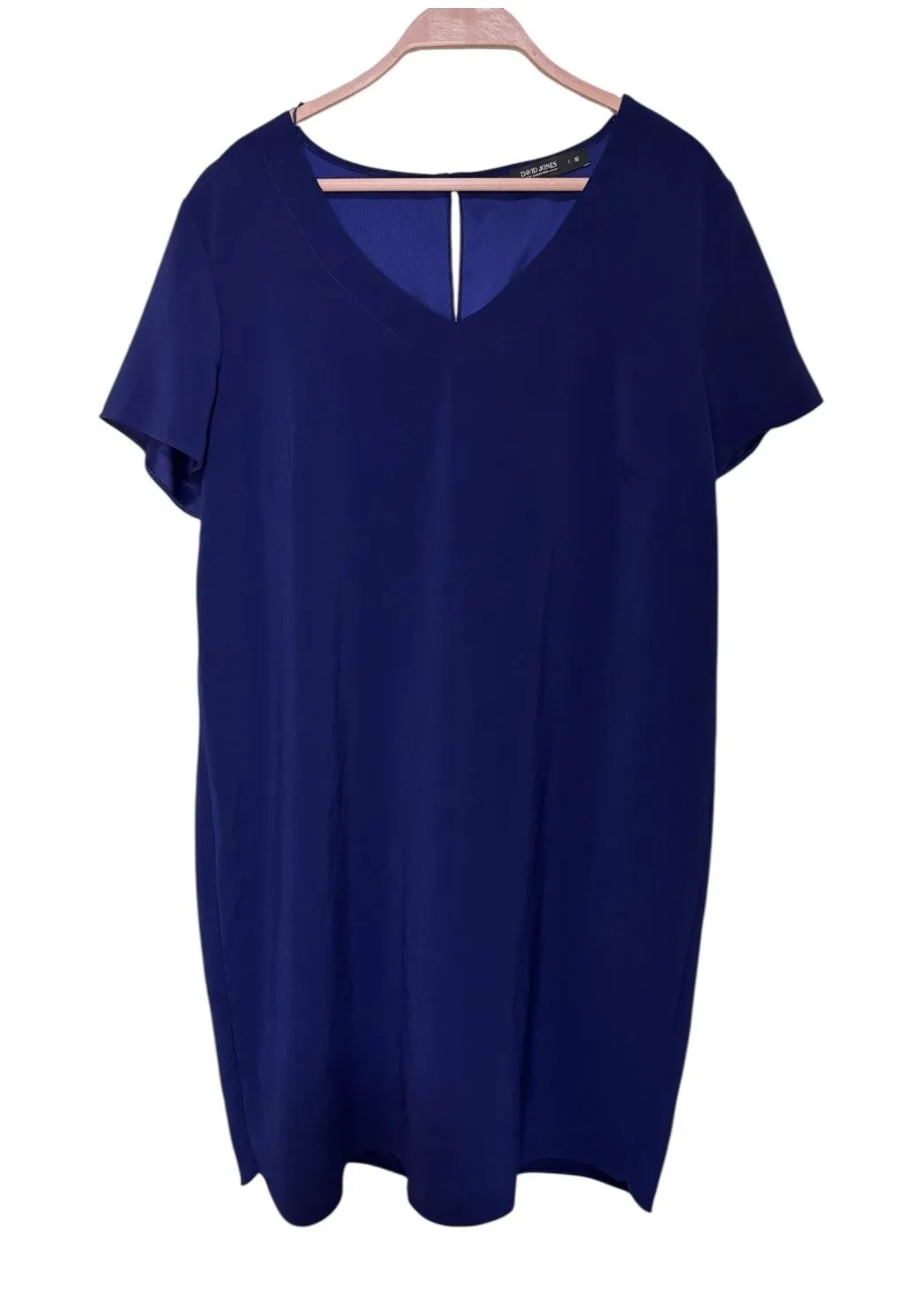 David Jones Classic Collection Navy Blue V Neck Short Sleeve Shift Dress Size 18 - Image 1