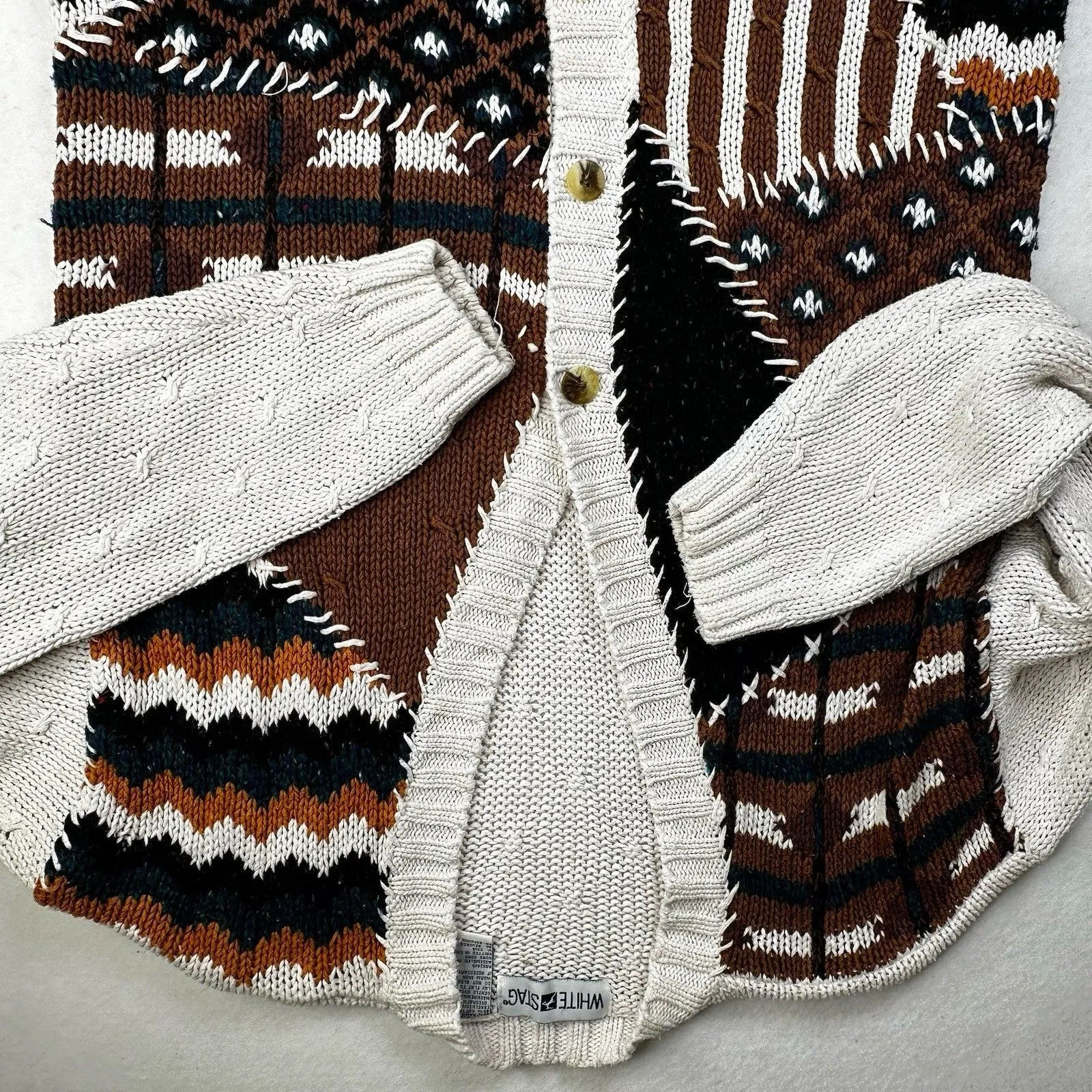 Vintage White Stag Cardigan Sweater Women Size Small Knit V-Neck Cottage Cabin‎ - Image 8