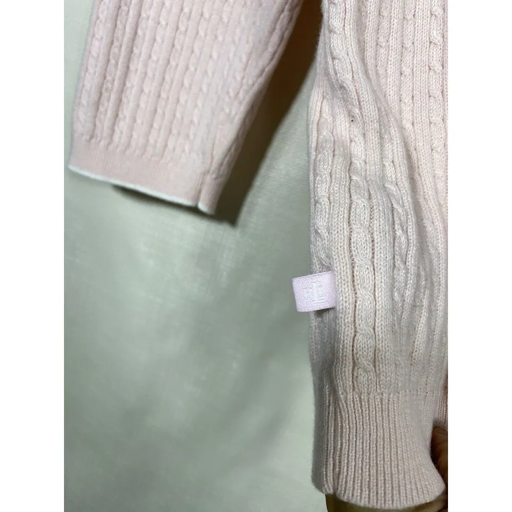 Lauren Ralph Lauren Women Sweater Light Pink L V-Neck Cable Knit Pullover Cotton - Image 3