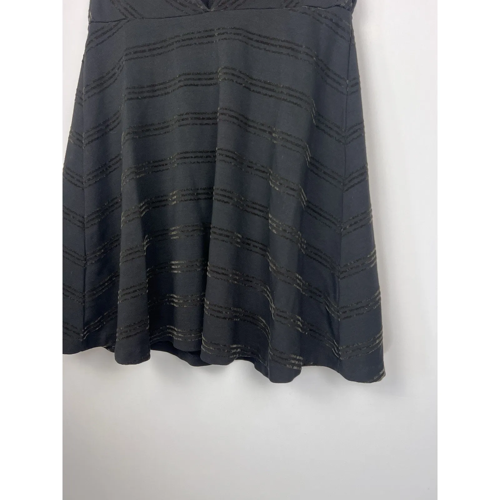 Free People Black Textured Fit & Flare L Mini Dress Deep V Back 0 Boho Chic - Image 7