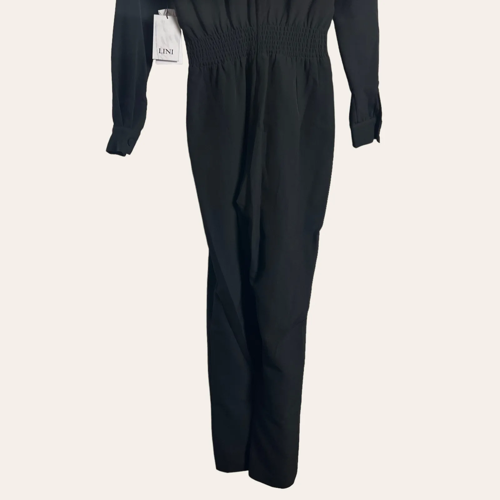 LINI Black Stella Sequin Faux Wrap Surplice Long Sleeve Party Jumpsuit Size XS - Image 9