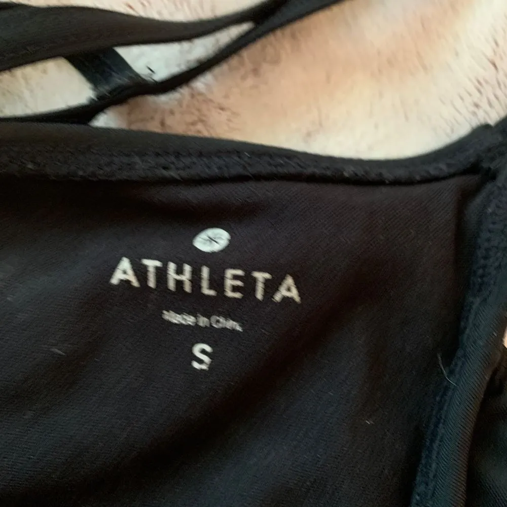 Athleta Tankini Tank Top Womens Size Small Black Criss Cross Back Swimsuit Beach - Image 3