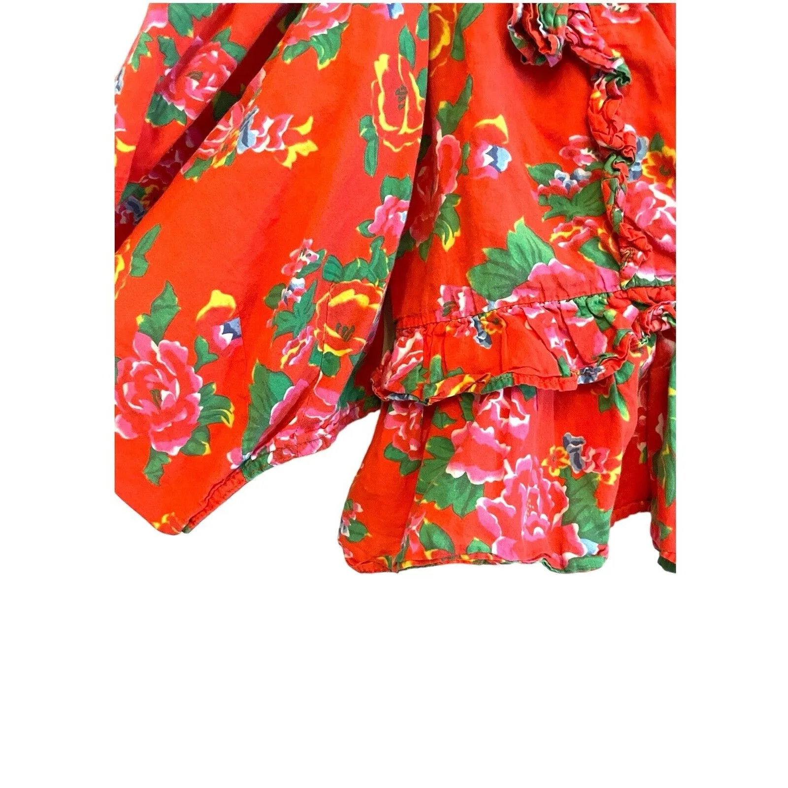 Rhode Elodie Blouse‎ Top Size Medium Red Floral Cropped Puff Sleeve Ruffle Boho - Image 6