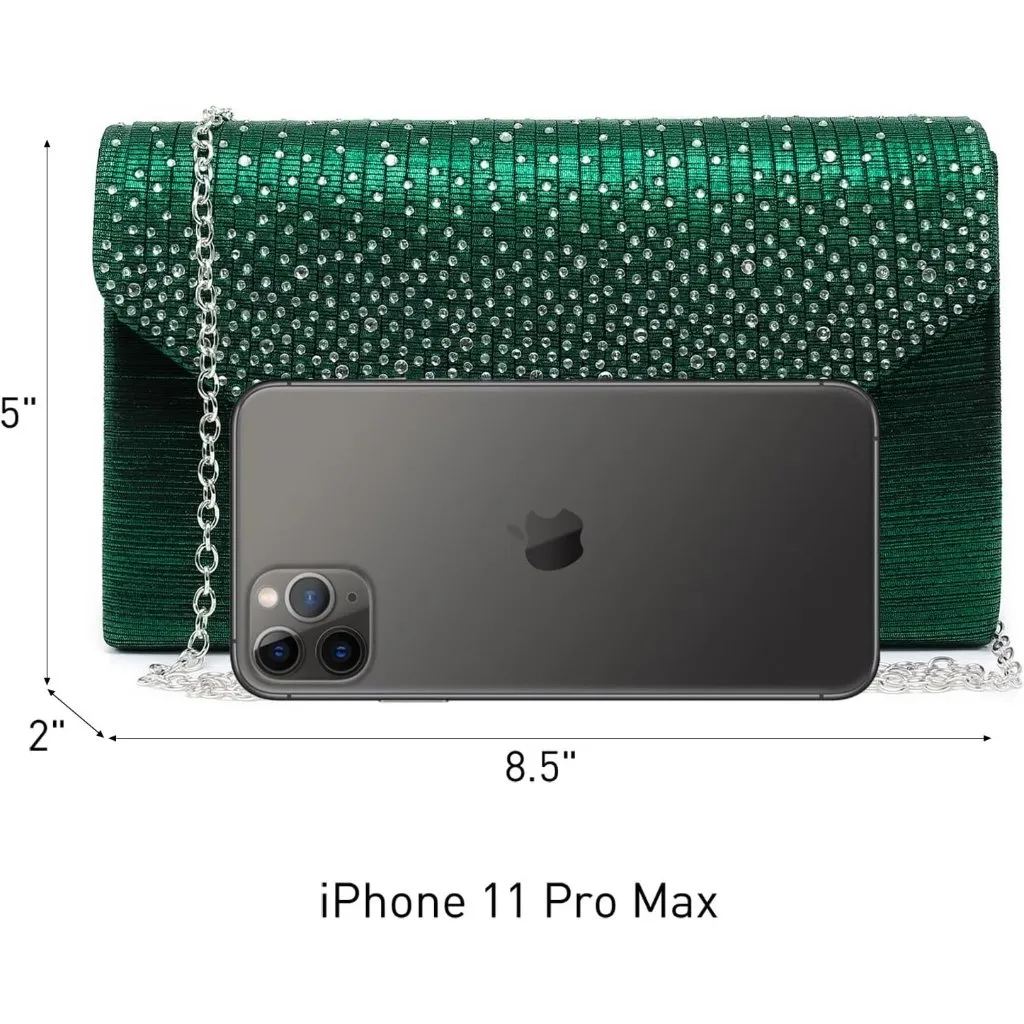 ⚡Women's Magnetic Closure Chain Strap Crossbody Envelope Green Clutch Handbag - Image 4