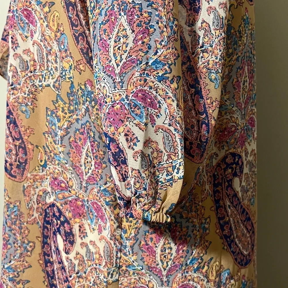 UMGEE small womens paisley boho lined shift dress elastic 3/4 sleeve bow front - Image 7