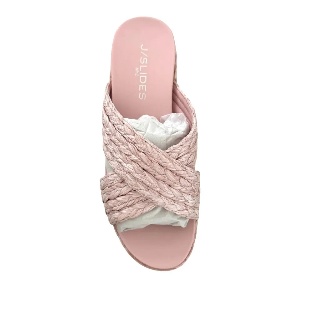 NEW JSlides Quilla Espadrille Raffia Platform Sandals Pink Slip Ons Womens 7.5 - Image 3