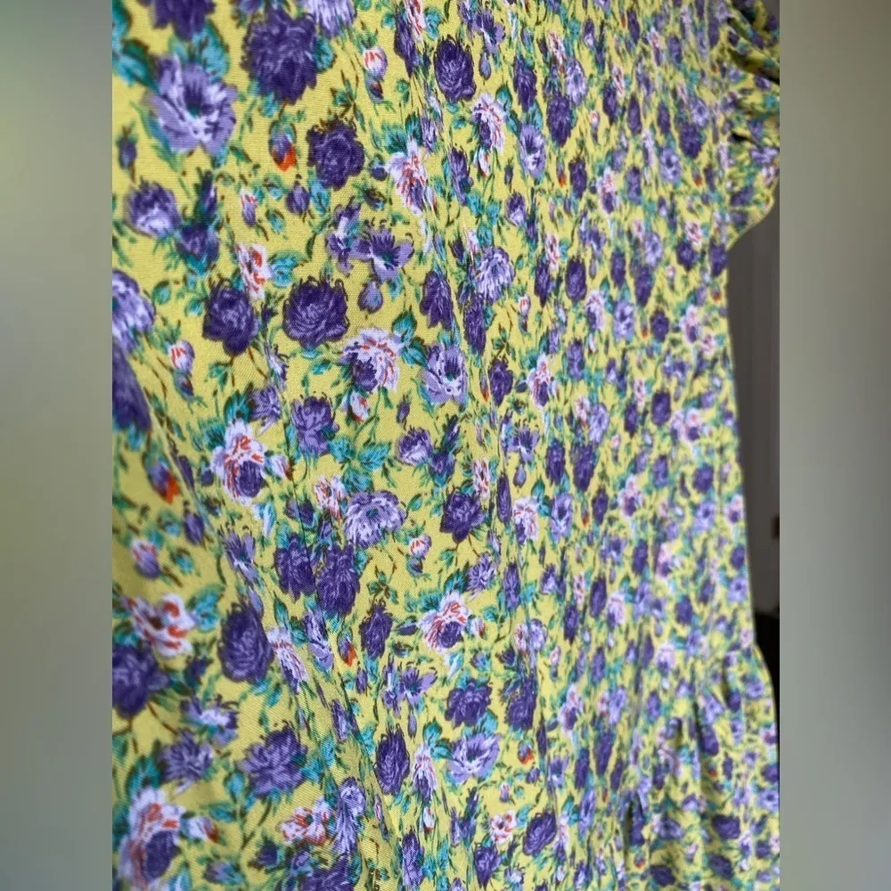 Cottagecore Prairie Ditzy Floral Dress V Neck Midi L Pale Yellow Easter Spring - Image 9