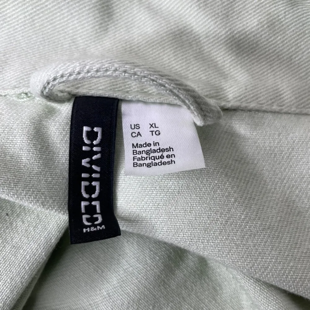 H&M Women's Oversized Light Green Cotton Boxy Twill Boxer Trucker Jacket Size XL - Image 5