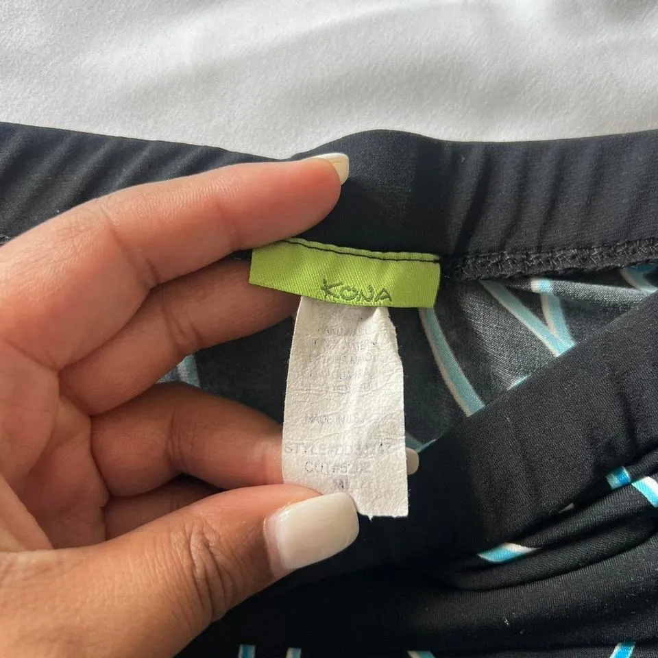 Y2K BLUE AND BLACK KONA FLORAL PRINT STRAPLESS MIDI DRESS Size M - Image 6