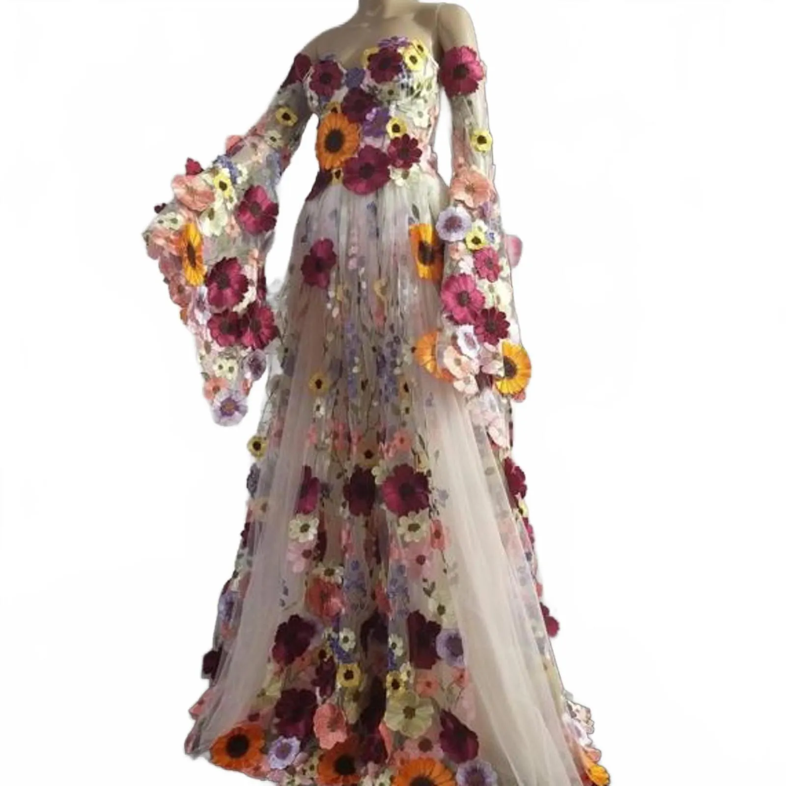 Whimsical Floral Boho Beach Wedding Prom Dress w/Removable Sleeves Size 10 - Image 2