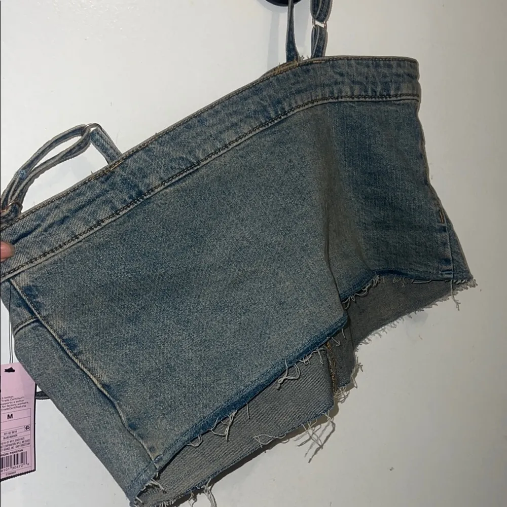 Stylish Denim Bustier Top Y2K Crop Tank Top Distressed RARE - Image 15