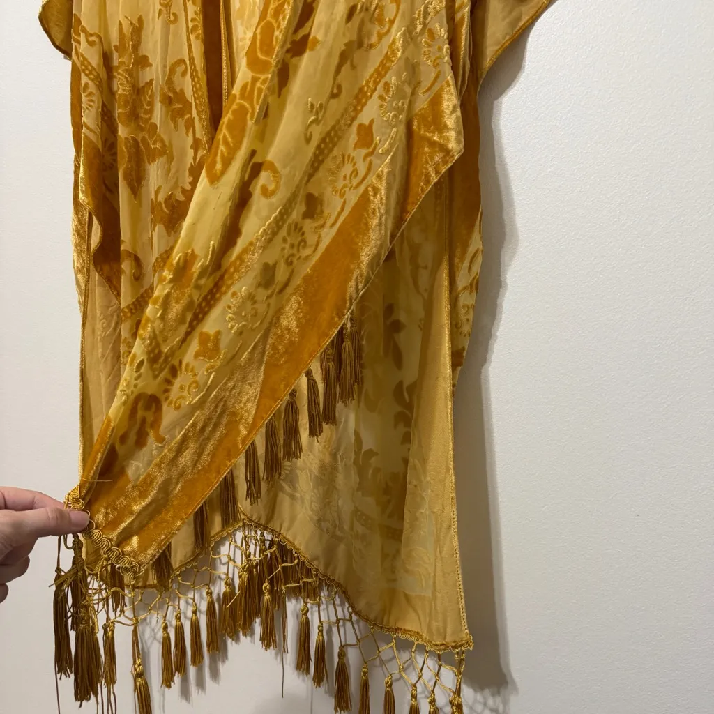 NEW Free People Night Bird Burnout Duster Kimono One Size Gold Combo Floral Boho - Image 7