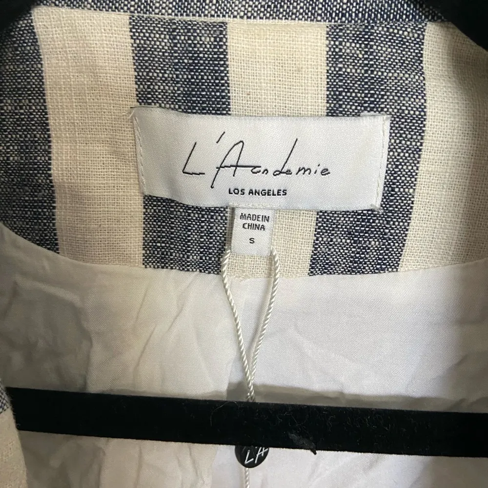 L'ACADEMIE Poppy Linen Blend Blue White Striped Blazer Size Small - Image 2