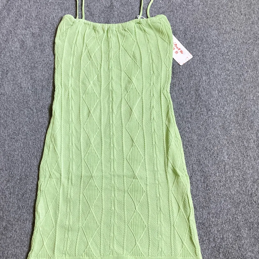 Women Bodycon Sundress‎ Knitted Spaghetti Strap Tight Waist Knit Stretch xs new Green - Image 7