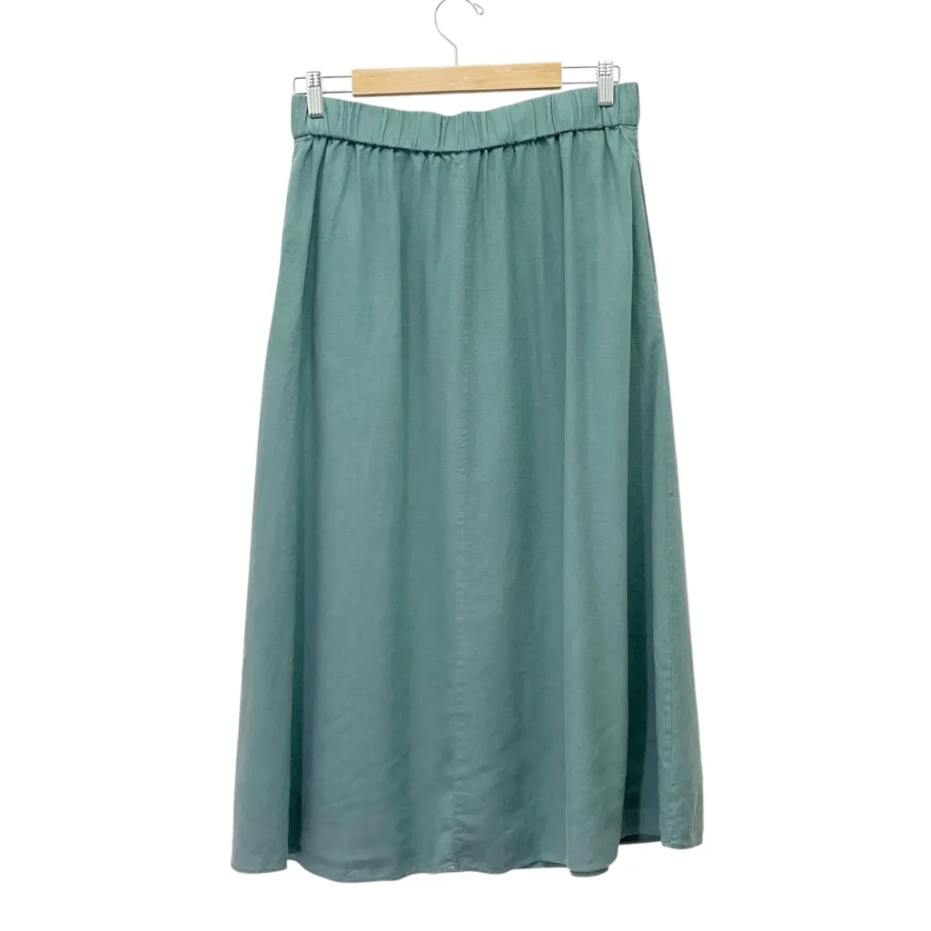 Madewell Linen Blend Side Button Midi Skirt Green Faded Shale Size M Eco Fabric - Image 3