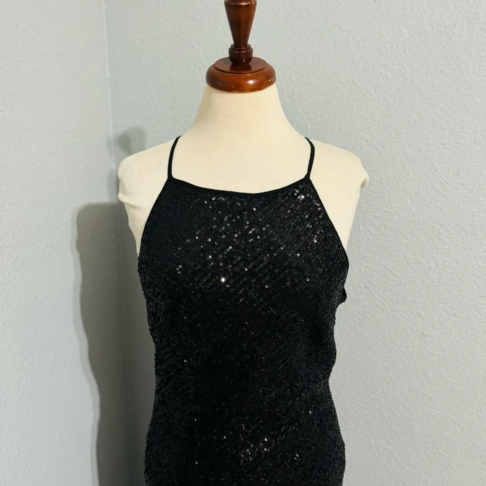 Zara Bloggers Fav Black Sequin Halter Neckline Midi Christmas Holiday Dress Sz L - Image 7