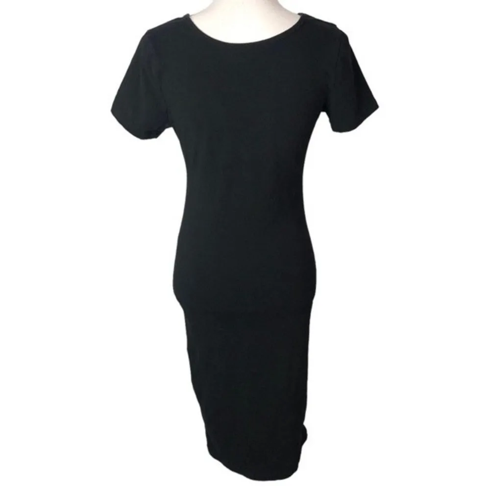 Zenana Premium Black Bodycon Short Sleeve Midi T-shirt Dress - Image 4